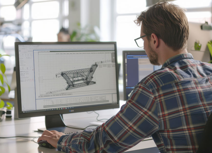 Inżynier w biurze projektowym wykorzystujący program CAD do nowych technologii w przemyśle